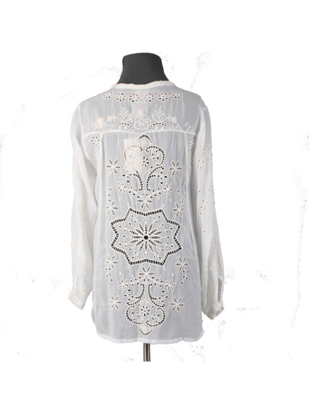 Johnny Was Top $275 Monroe Sz S White Embroidered 100% Rayon Poly Top - Picture 5 of 11